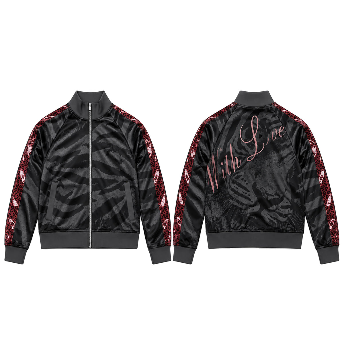 Red Tiger Stripe Panel Stand Collar Track Jacket