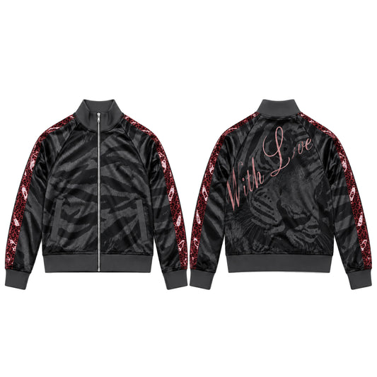 Red Tiger Stripe Panel Stand Collar Track Jacket