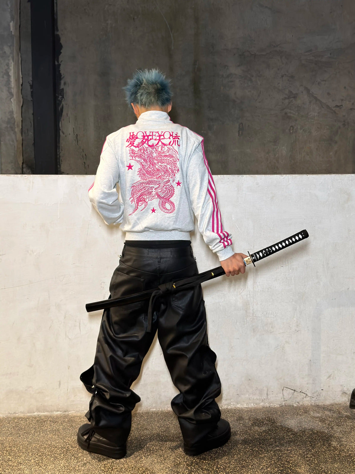 Pink Dragon Embroidered Cropped Track Jacket