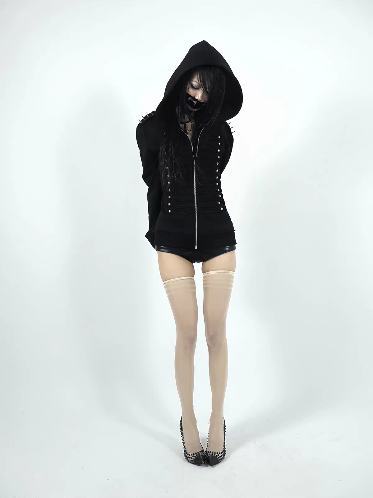 Lace-Up Ruched Cropped Zip Hoodie