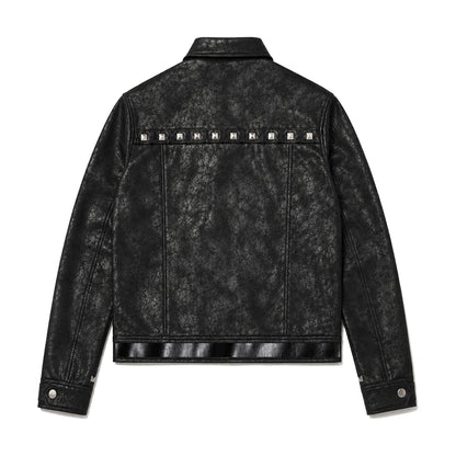 Cropped Lapel Zip Front Faux Leather Jacket