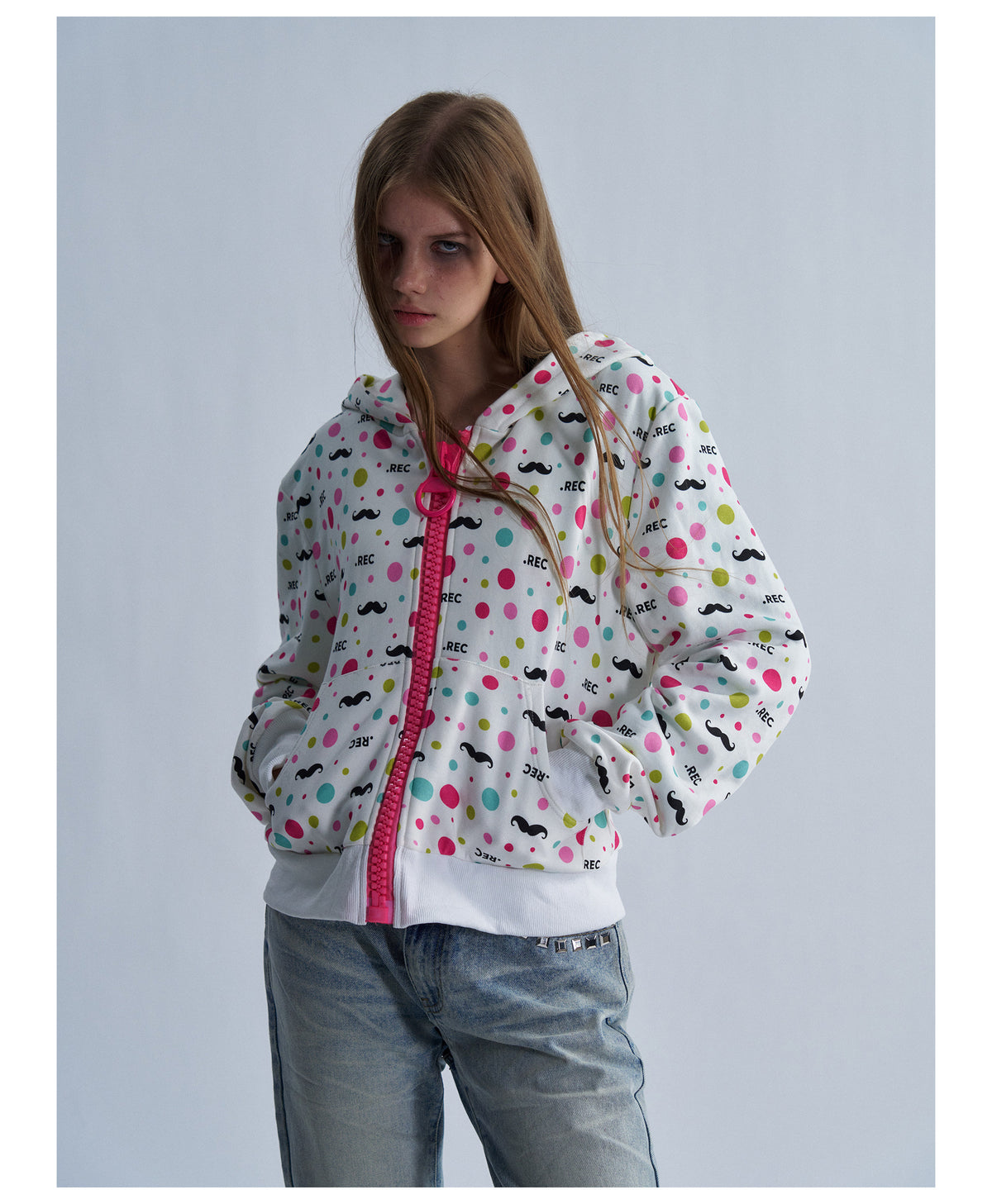 All Over Graphic Print Cropped Zip Hoodie