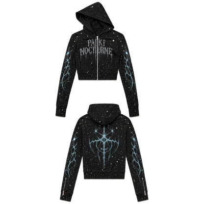 Rhinestone Graphic Cropped Zip Hoodie
