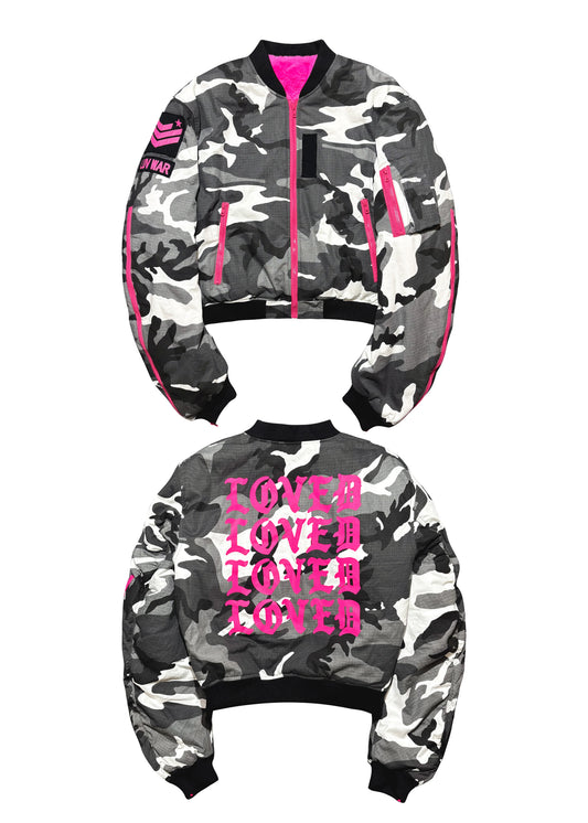Loved Camouflage Pink Reversible Padded Bomber Jacket