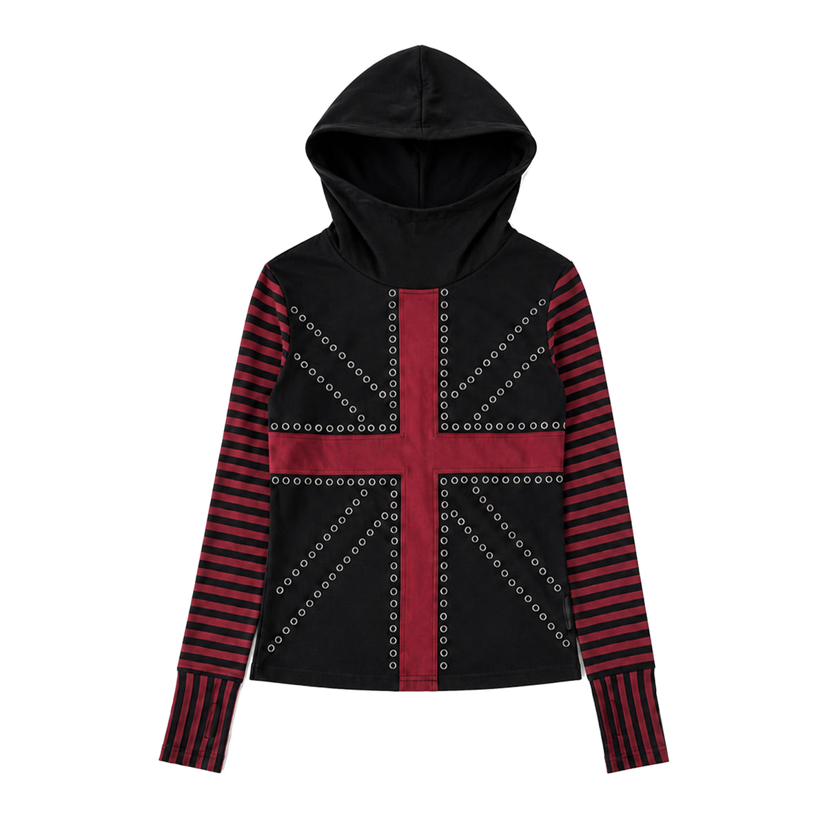 Rhinestone Cross Striped Sleeve Hooded Long Sleeve Top