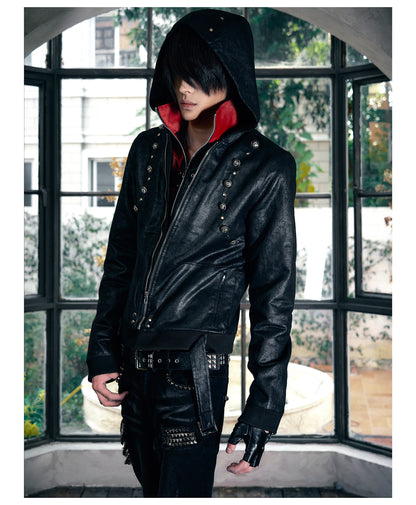 Red Contrast Strap Detail Padded Faux Leather Jacket