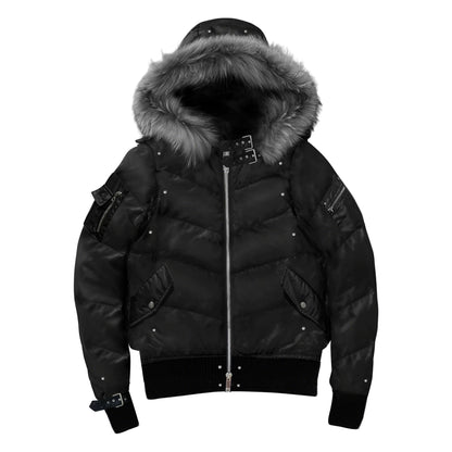 Glossy Fur Trim Hood Cropped Padded Jacket