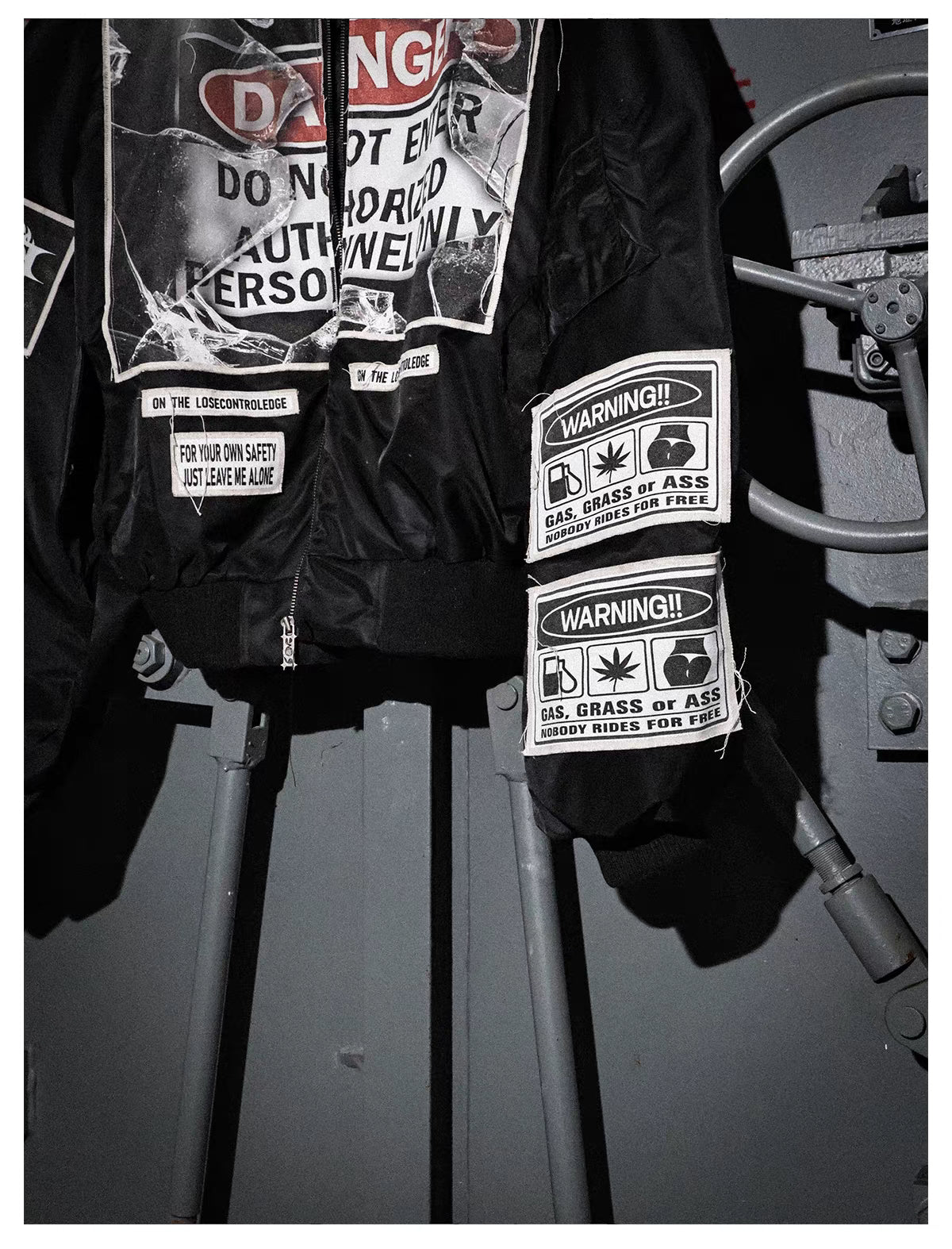 Warning Label Patch Oversized Padded Bomber Jacket