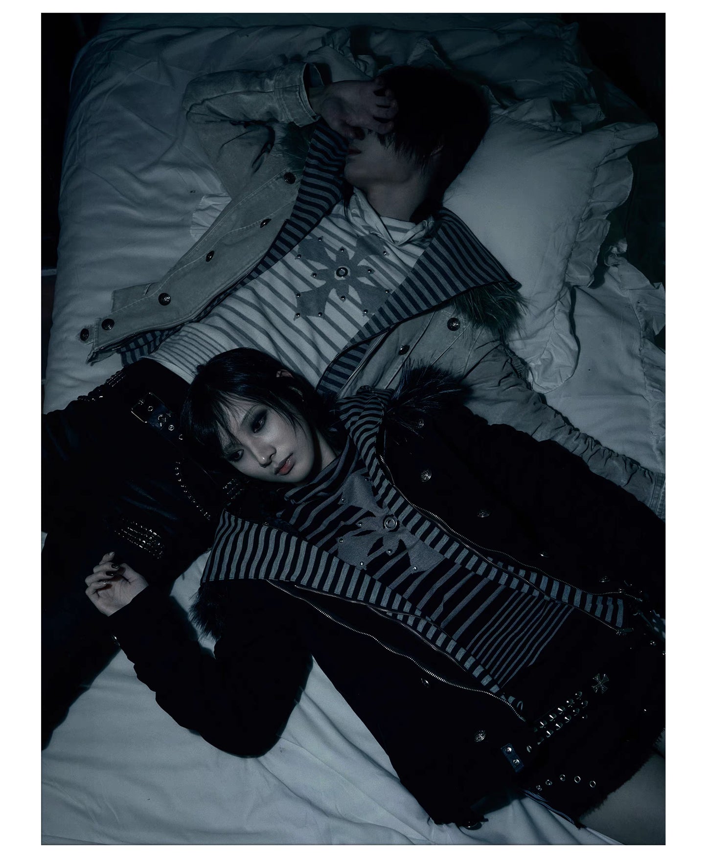 Striped Detachable Hood Double Breasted Fur Texture Jacket