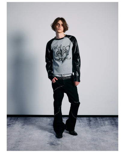 Rhinestone Graphic Contrast Raglan Long Sleeve Top