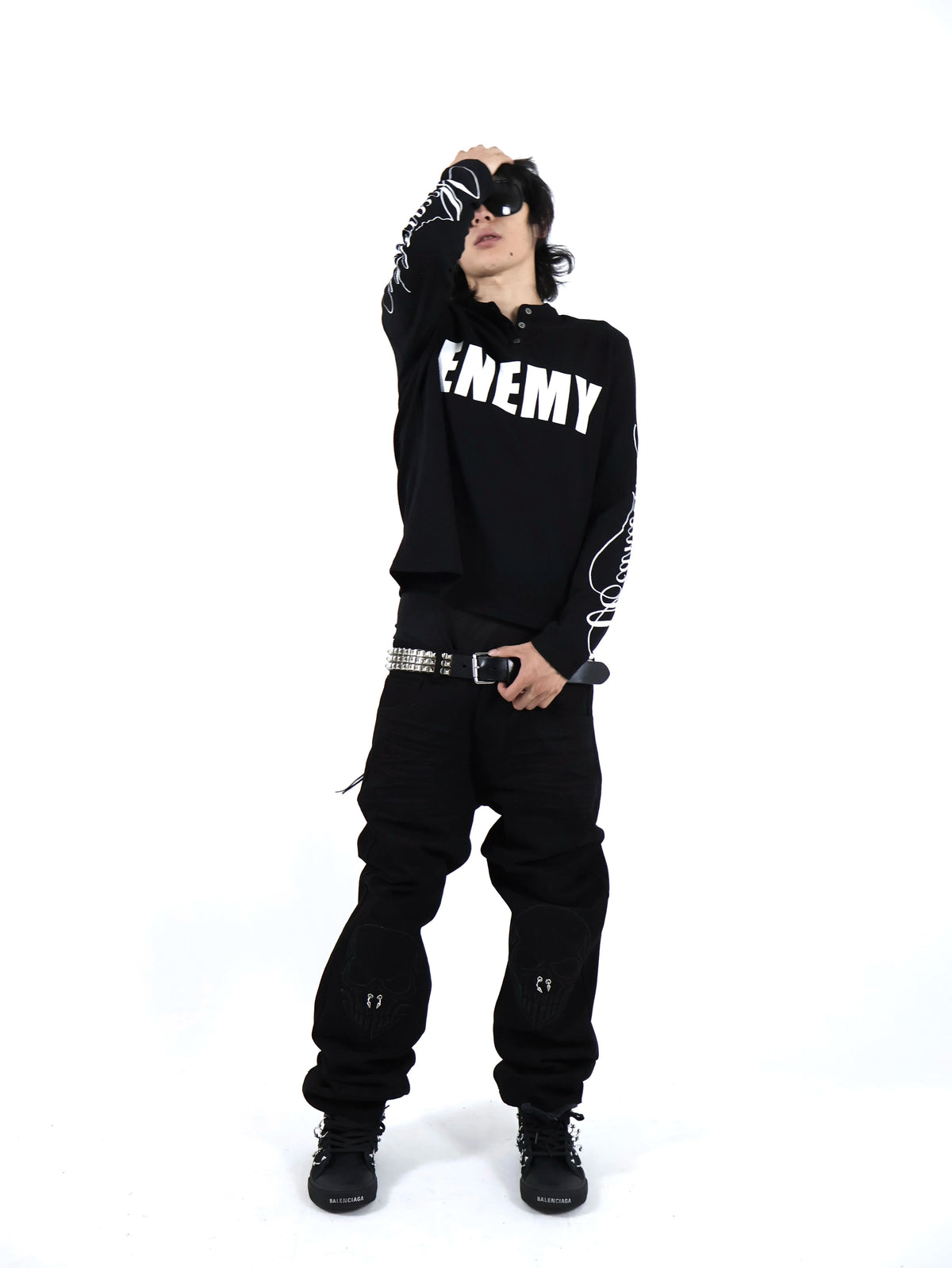 UCAN'TBELIKEME ENEMYロゴ ヘンリーネック長袖Tシャツ ブラック SELFISH