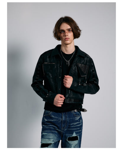 Cropped Lapel Zip Front Faux Leather Jacket