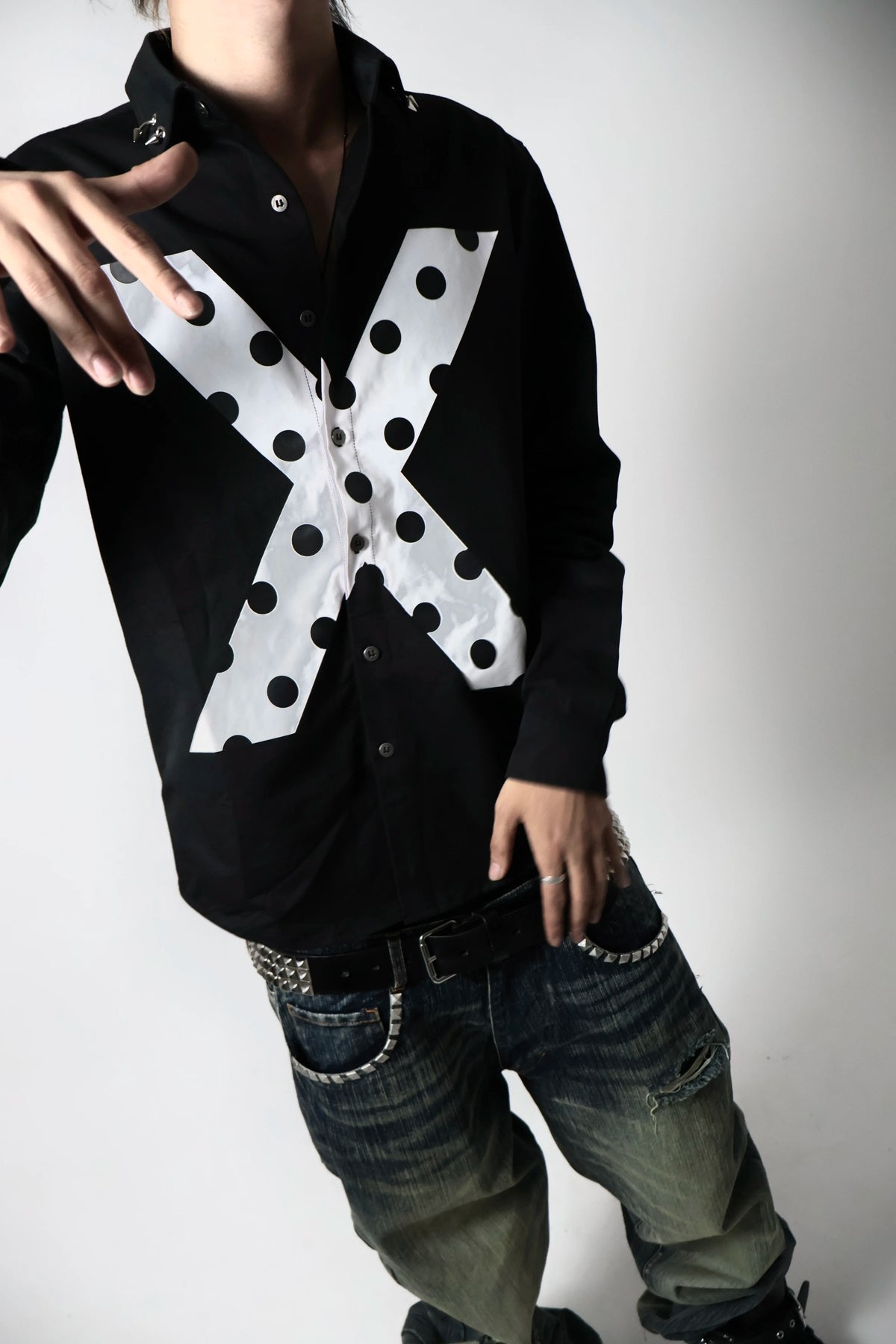 Polka Dot Cross Graphic Distressed Shirt