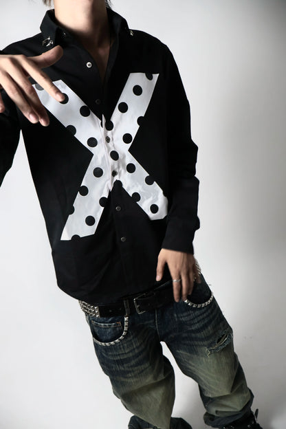 Polka Dot Cross Graphic Distressed Shirt