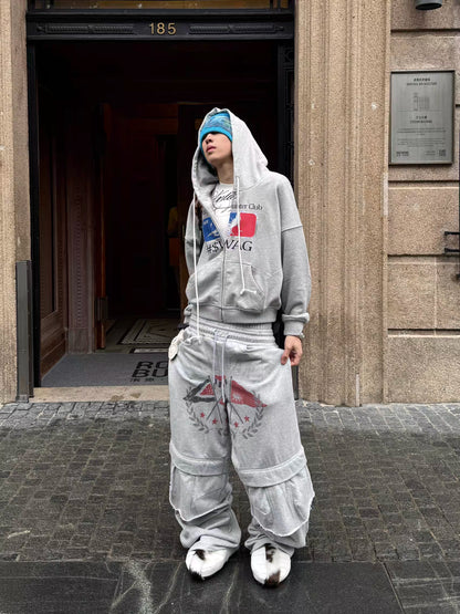 LOSECONTROLEDGE SWAGグラフィック クロップドジップフーディー グレー SELFISH