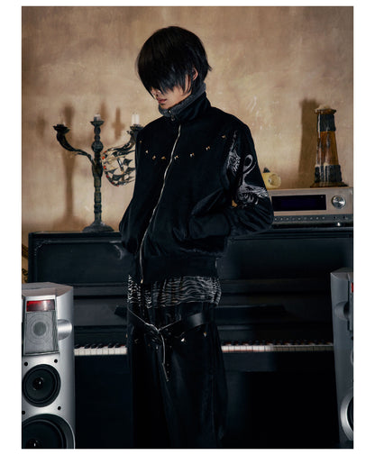 Tiger Embroidered Reversible Velvet Bomber Jacket