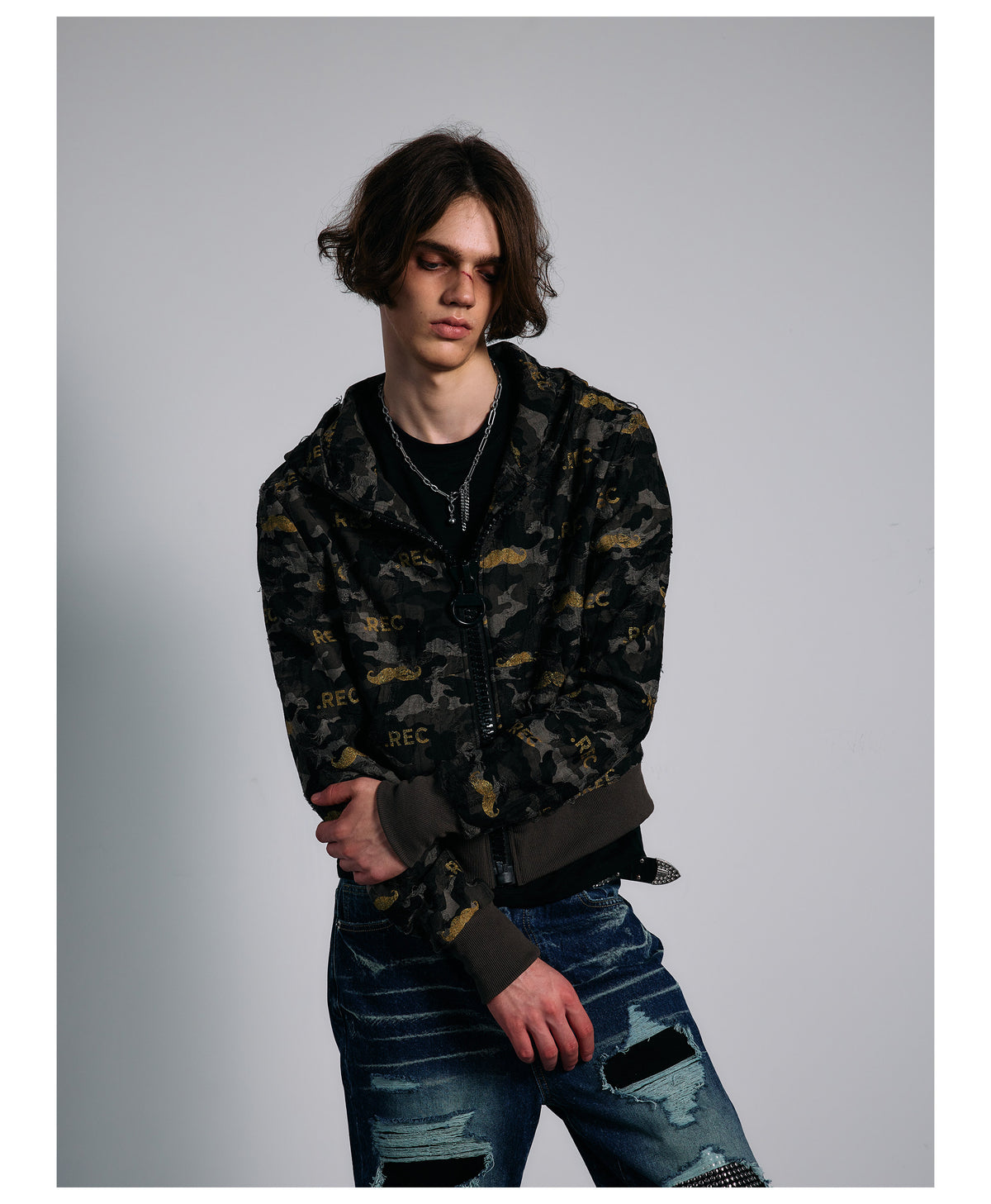 All Over Graphic Print Cropped Zip Hoodie