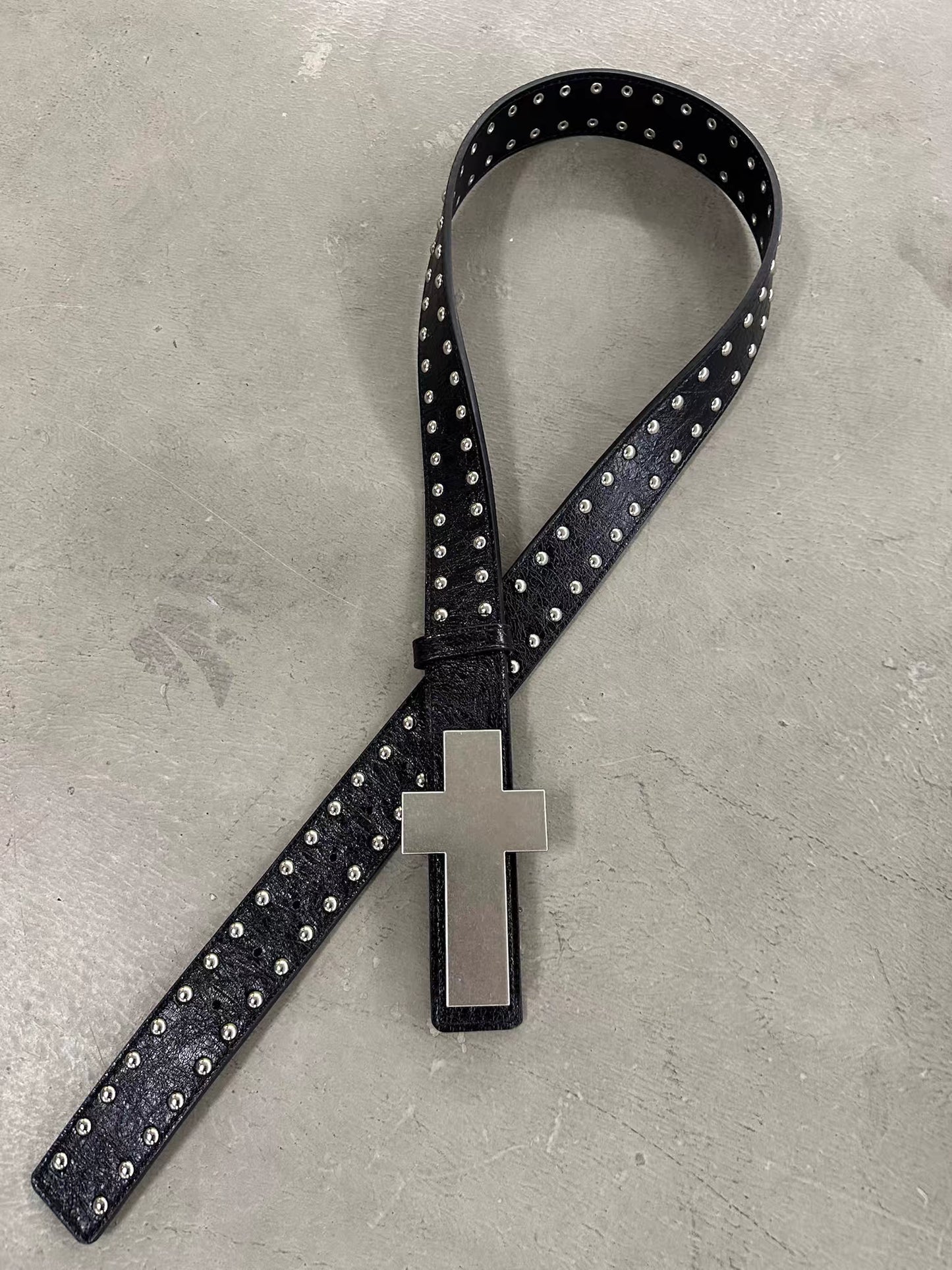 Detachable Cross Charm Studded Leather Belt