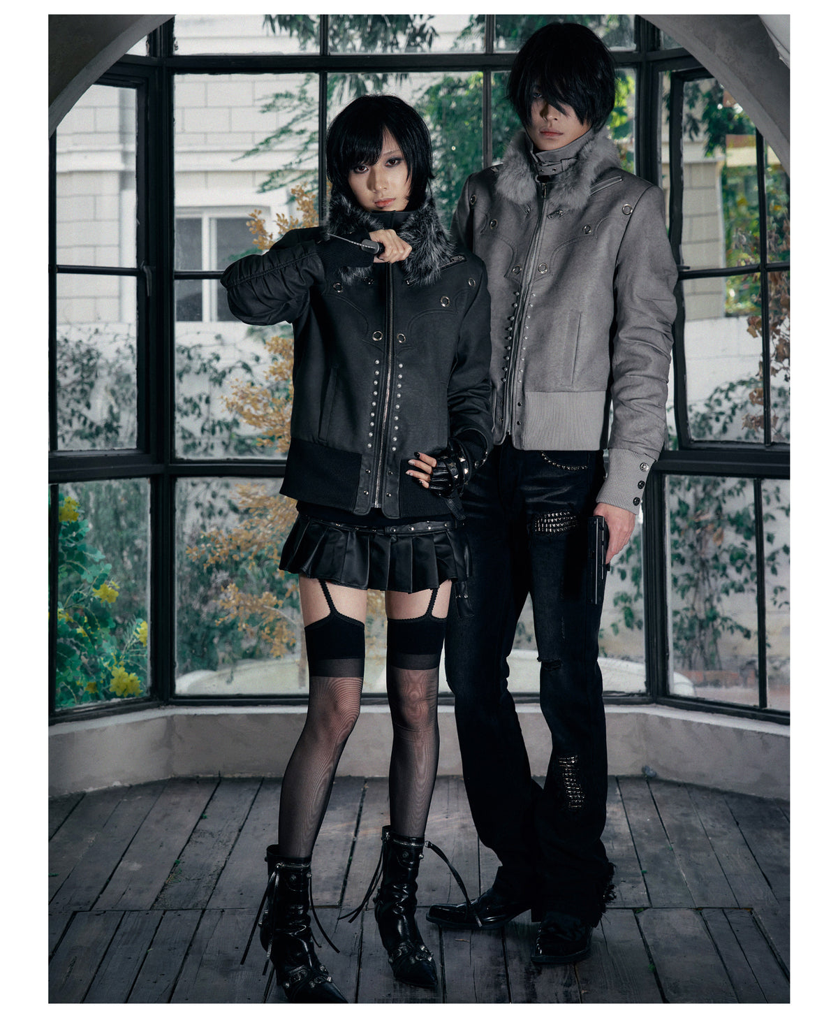 Metallic Faux Leather Detachable Fur Trim Collar Jacket