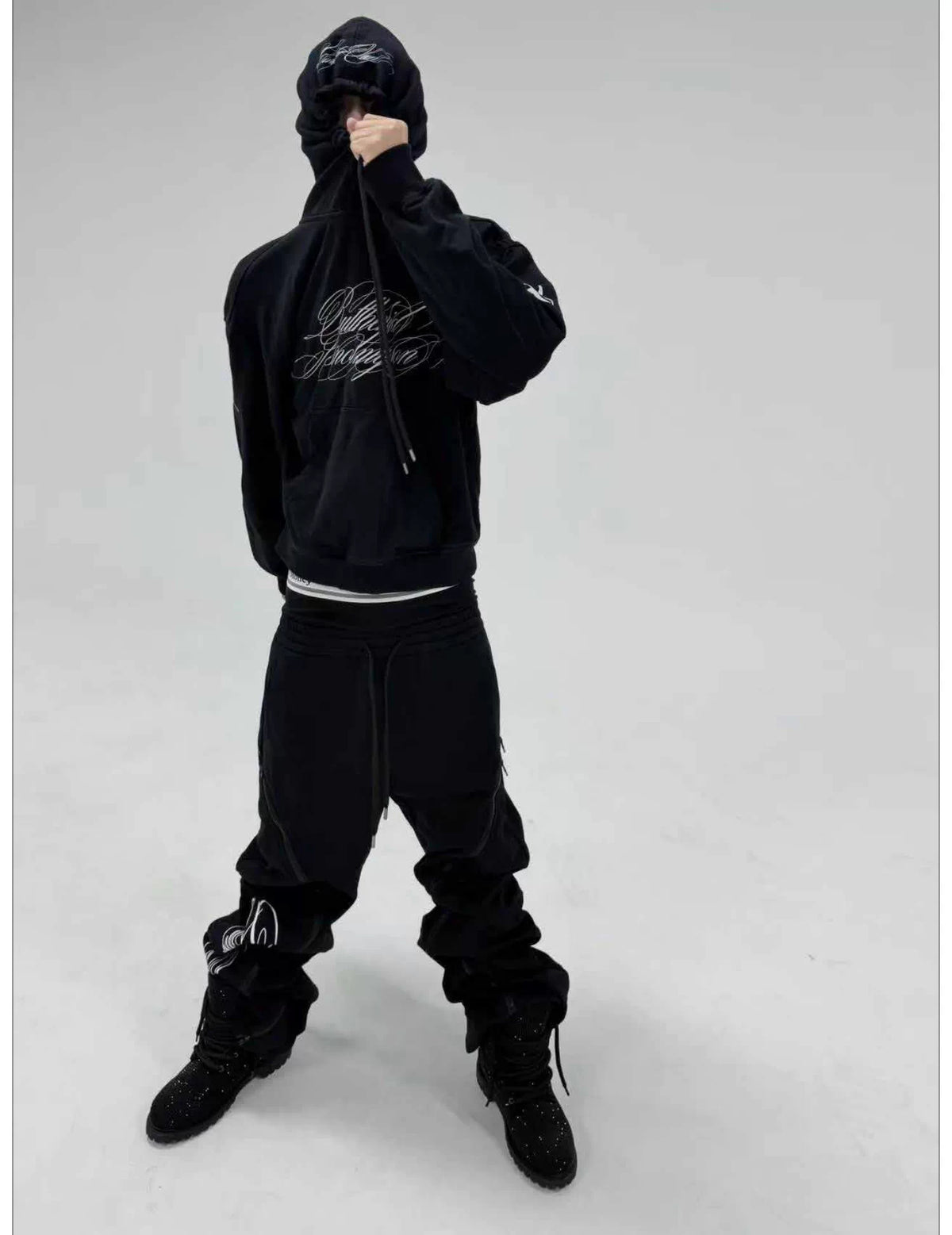 Wrinkled Graphic Flared Pants