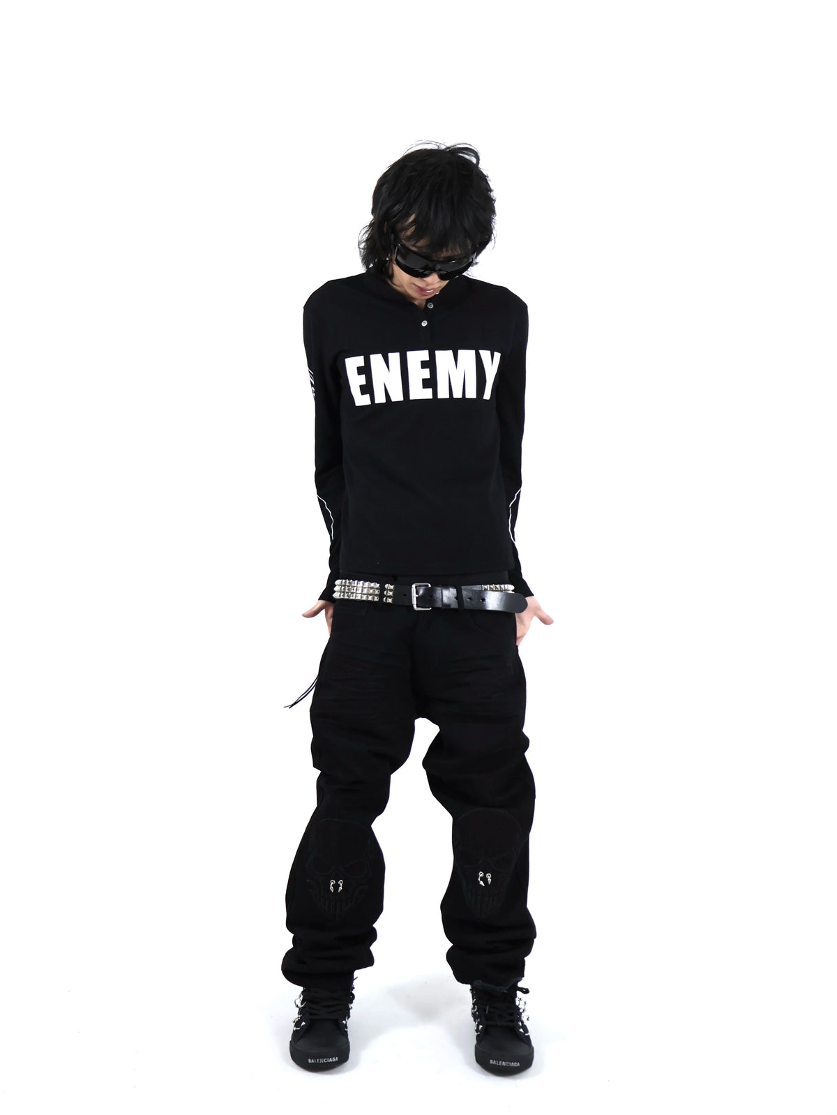 UCAN'TBELIKEME ENEMYロゴ ヘンリーネック長袖Tシャツ ブラック SELFISH