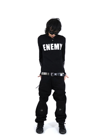 UCAN'TBELIKEME ENEMYロゴ ヘンリーネック長袖Tシャツ ブラック SELFISH