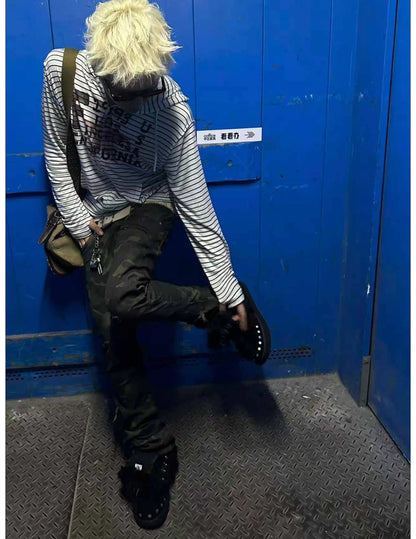 Washed Camouflage Straight-Leg Pants