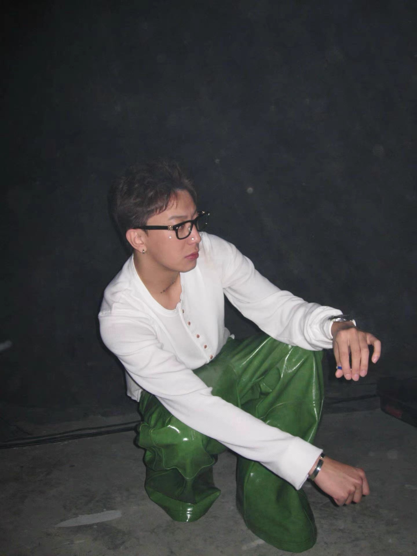 Glossy Green Faux Leather Baggy Pants