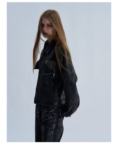 Cropped Lapel Zip Front Faux Leather Jacket