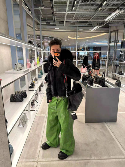 Glossy Green Faux Leather Baggy Pants