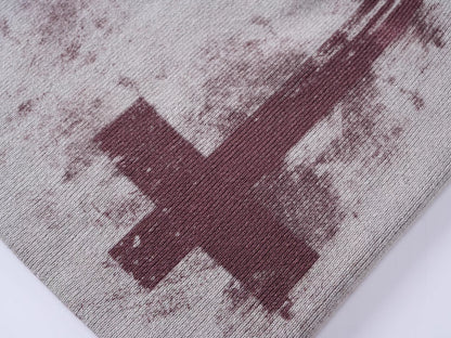 Distressed Red Cross Print Knit Beanie