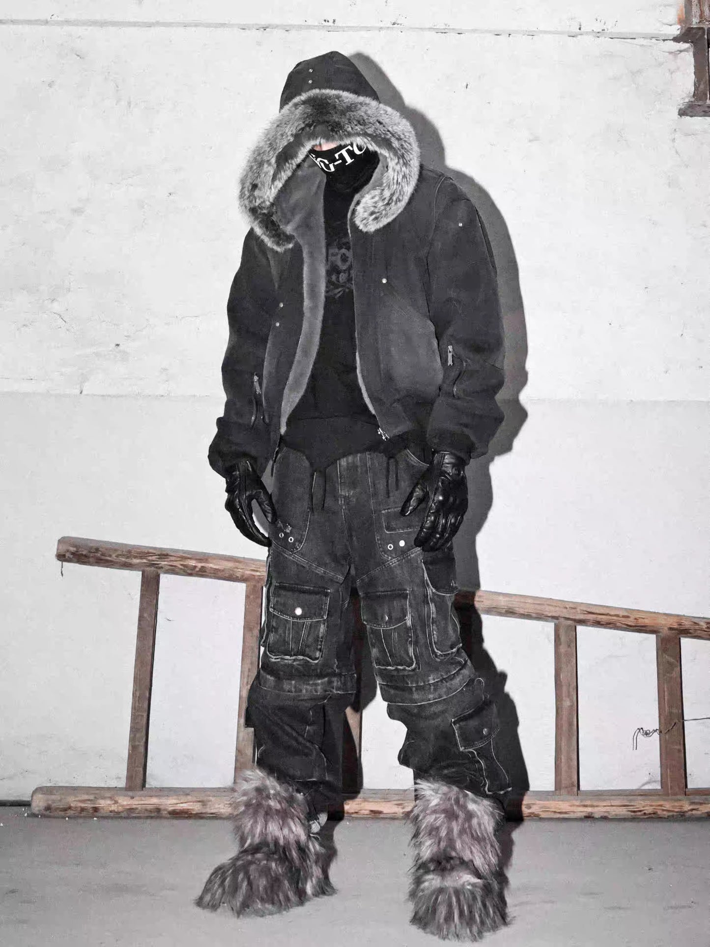 Washed Reversible Fur Hood Cropped Jacket