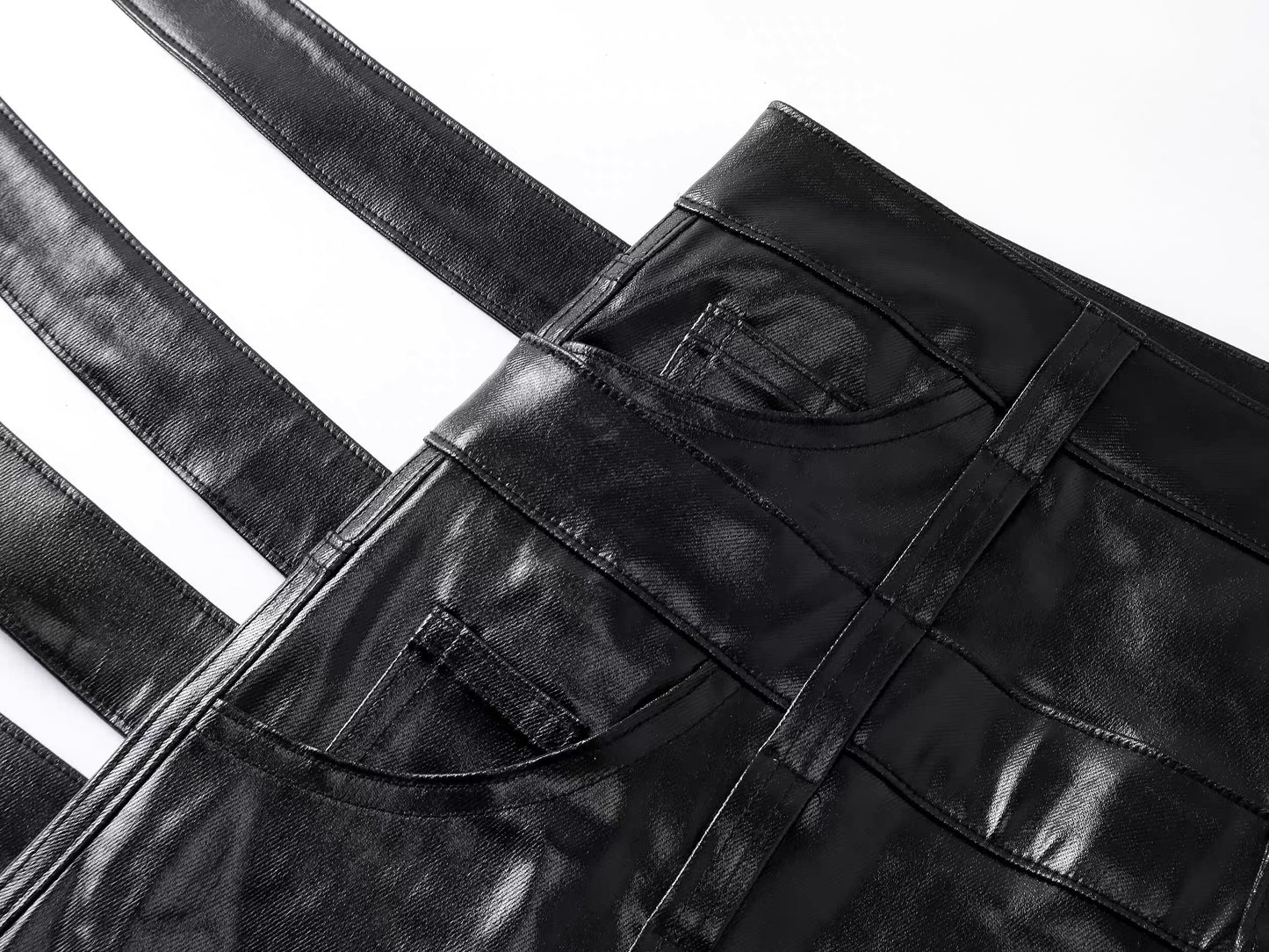 Six Buckle Coated Stacked Jeans