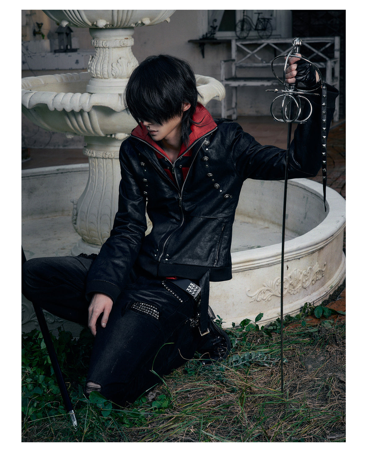 Red Contrast Strap Detail Padded Faux Leather Jacket