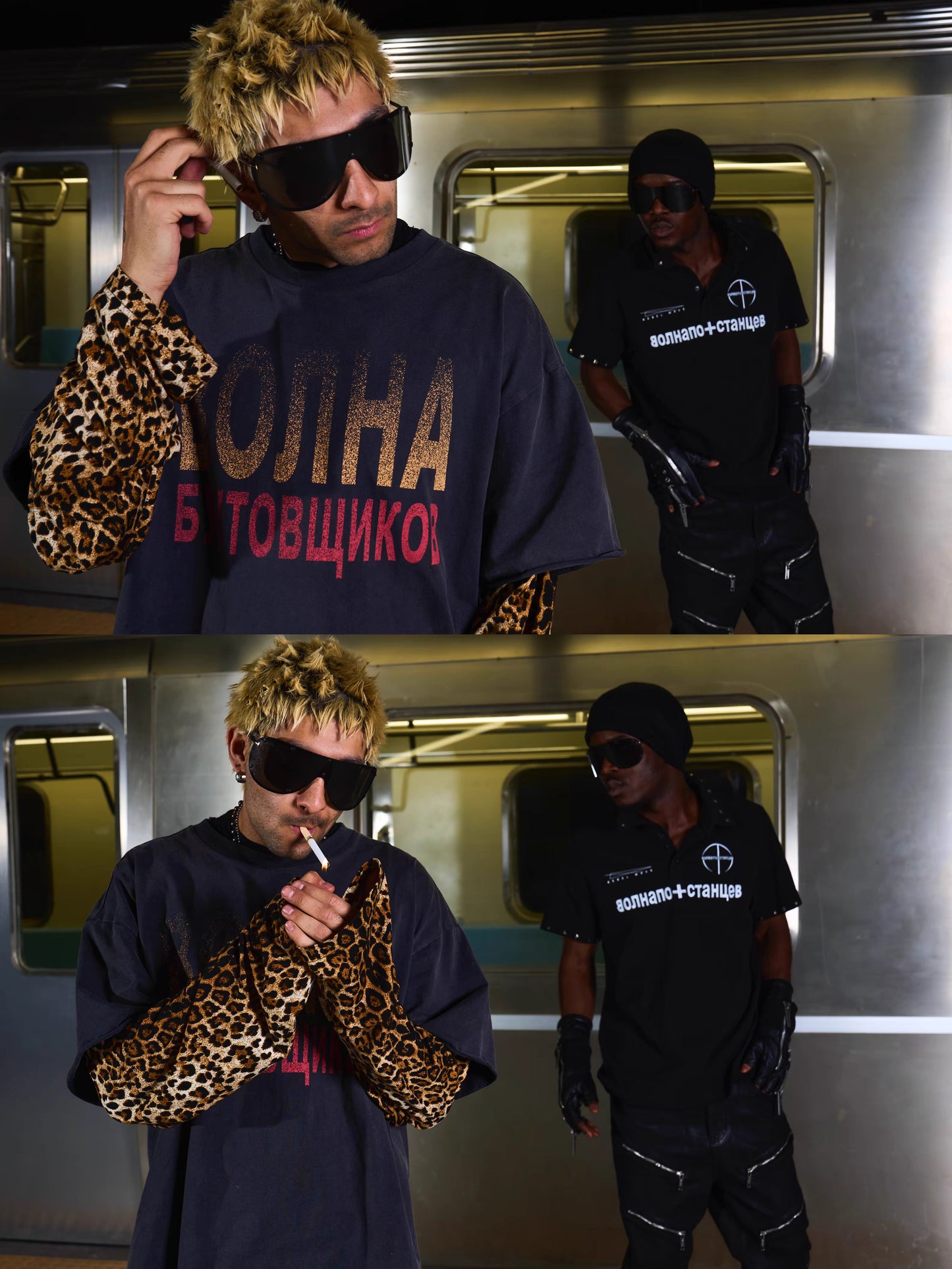 Leopard Layered Sleeve Washed Graphic T-Shirt