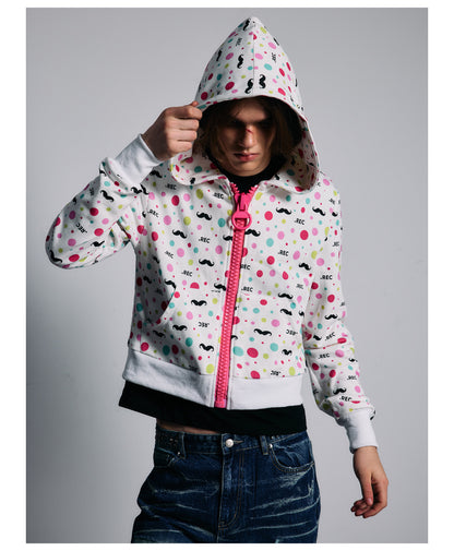 All Over Graphic Print Cropped Zip Hoodie