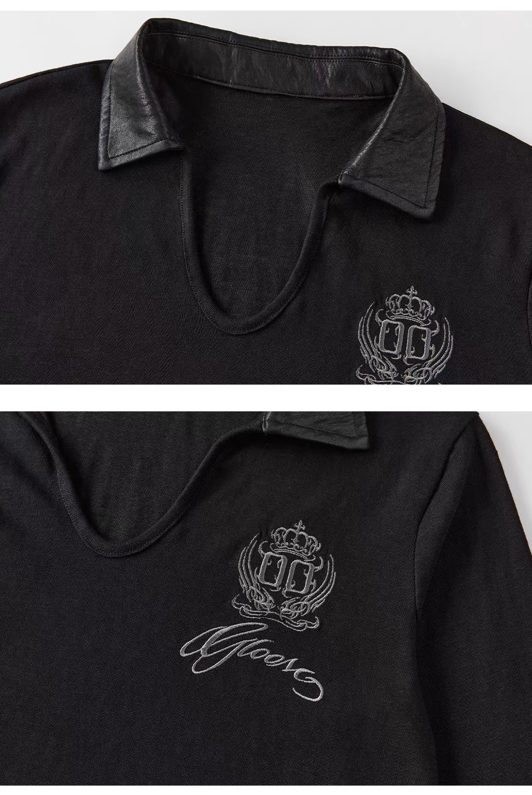 Embroidered V-Neck Slim Fit Long Sleeve Polo Shirt