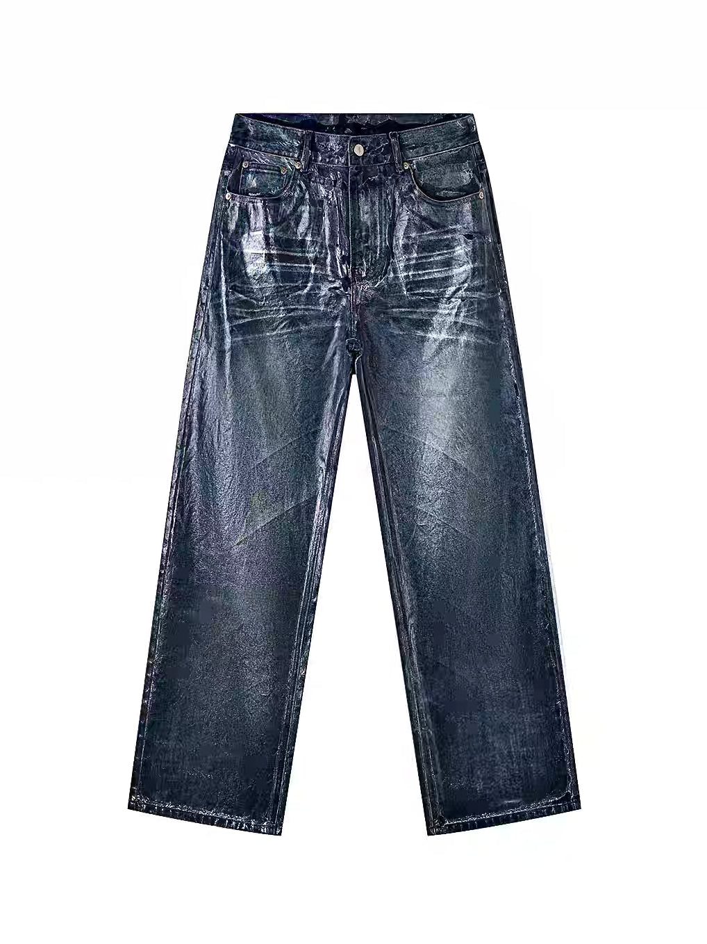 Glossy Washed Straight-Leg Jeans