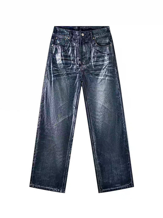 Glossy Washed Straight-Leg Jeans