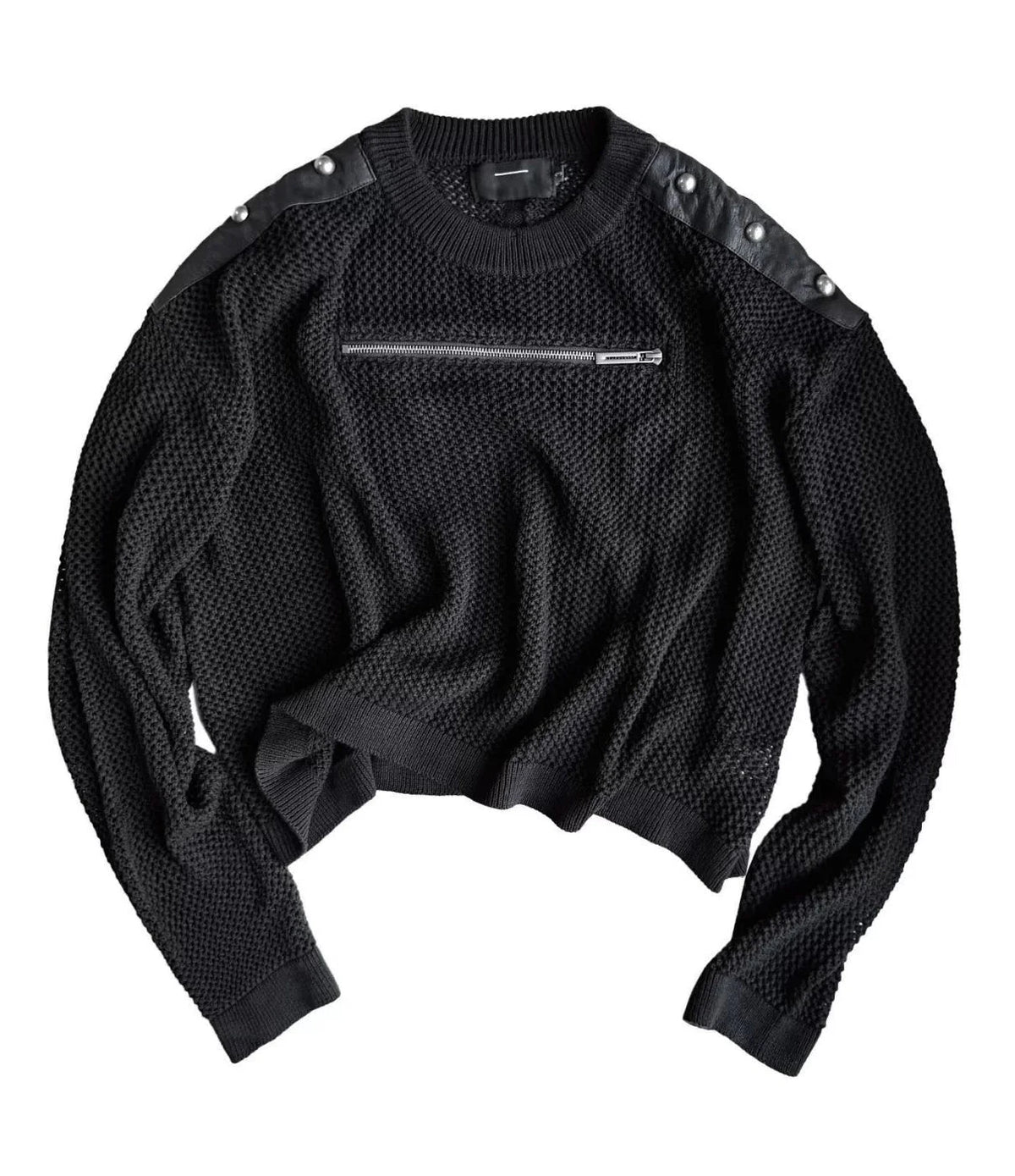 Zip Detail Contrast Panel Cropped Knit Sweater