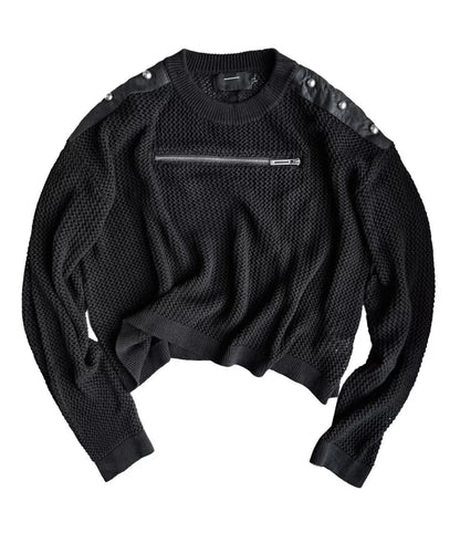 Zip Detail Contrast Panel Cropped Knit Sweater