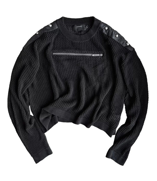 Zip Detail Contrast Panel Cropped Knit Sweater