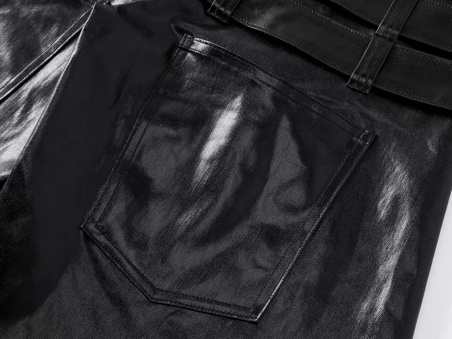 Six Buckle Coated Stacked Jeans