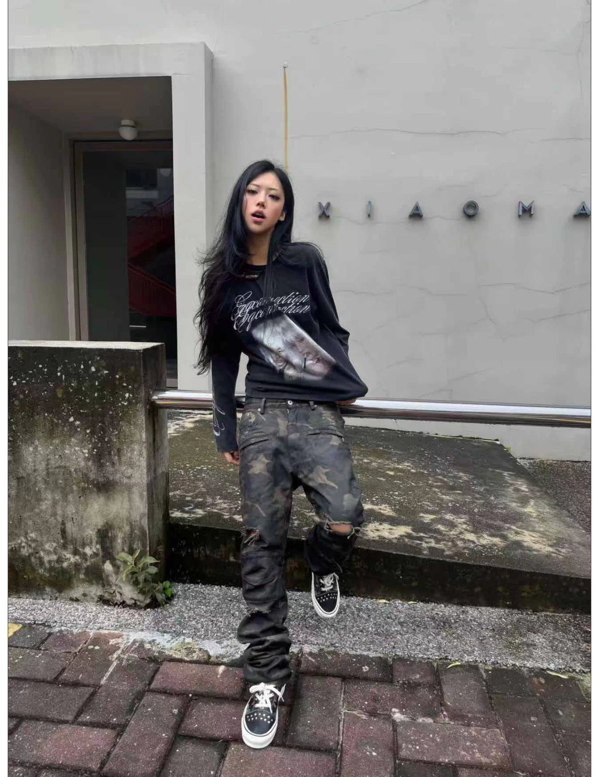 Washed Camouflage Straight-Leg Pants