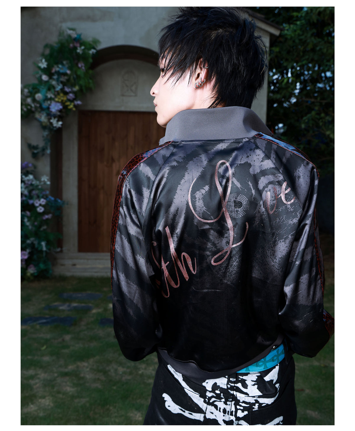 Red Tiger Stripe Panel Stand Collar Track Jacket