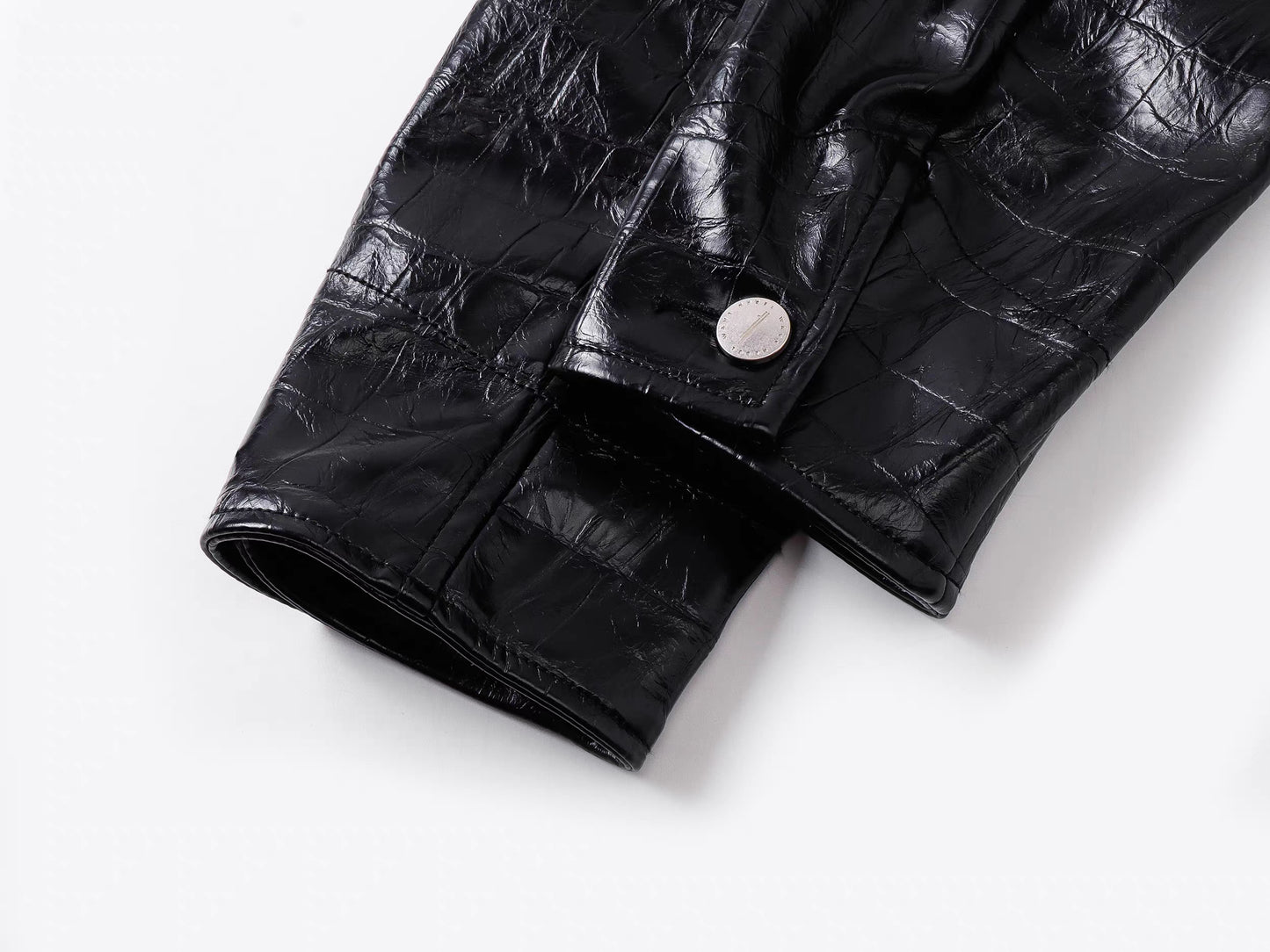 Washed Denim Contrast Faux Leather Sleeve Jacket