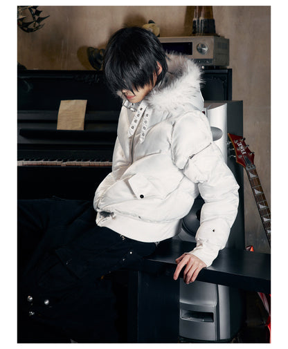 Glossy Fur Trim Hood Cropped Padded Jacket