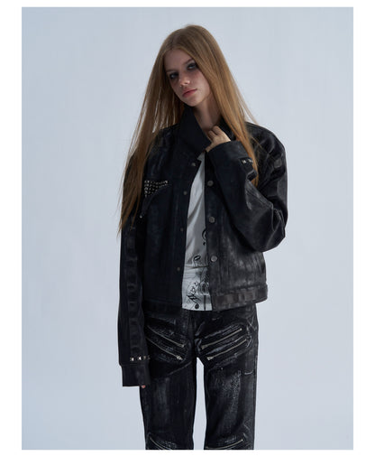 Cropped Lapel Zip Front Faux Leather Jacket