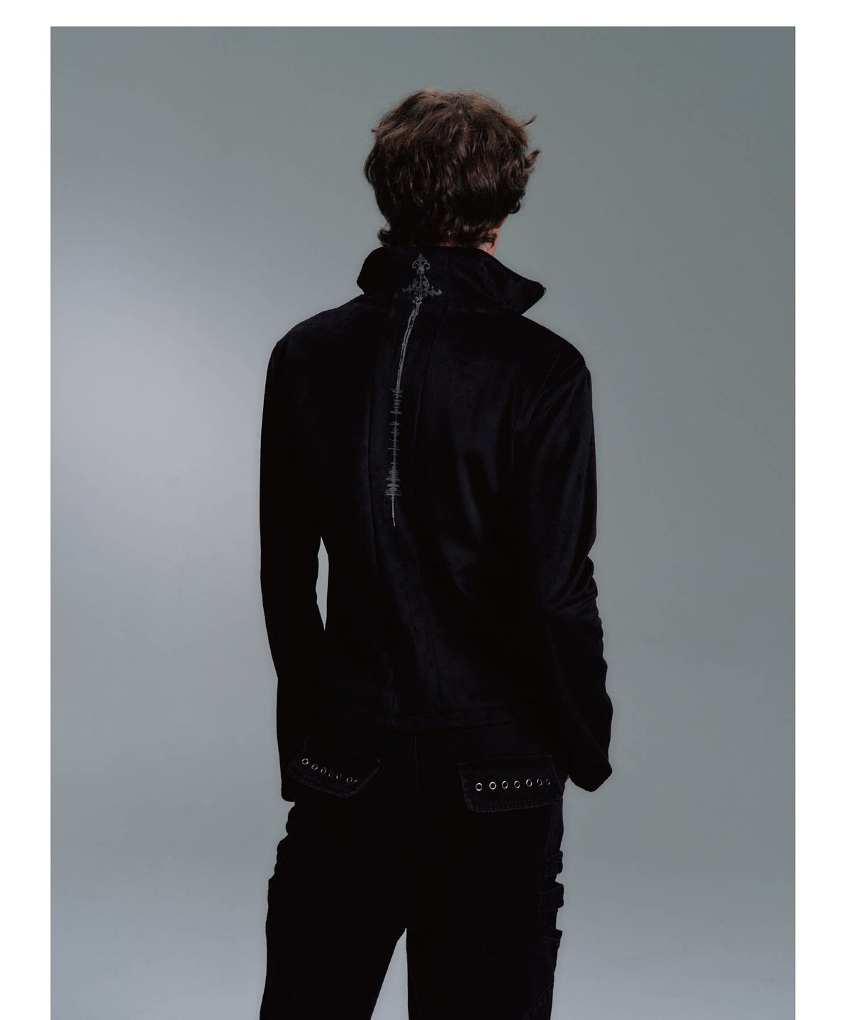 Tribal Graphic Stand Collar Flared Sleeve Velvet Zip Jacket