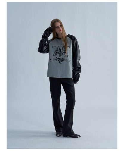 Rhinestone Graphic Contrast Raglan Long Sleeve Top